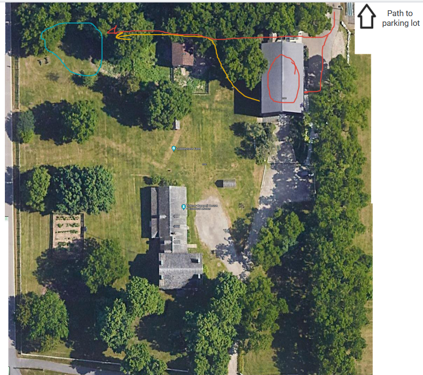 Aerial view of Cobblestone Farms, with markers